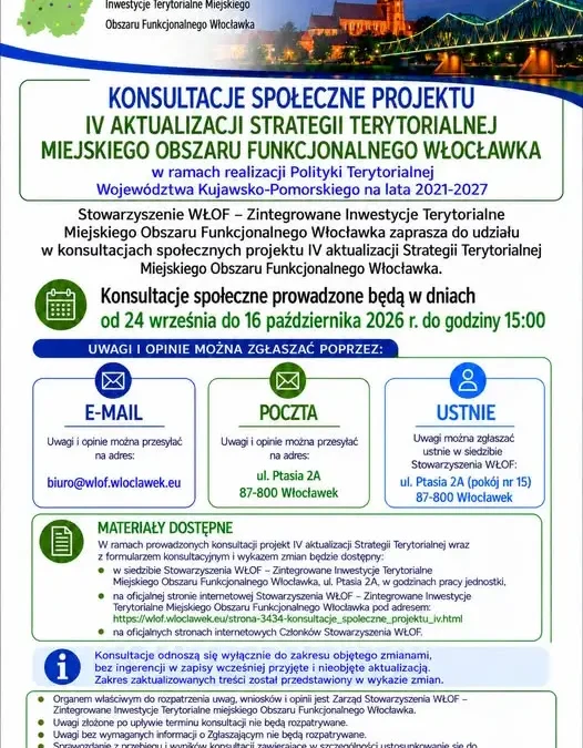 Konsultacje społeczne IV aktualizacji Strategii Terytorialnej Włocławka – zgłoś uwagi do 16 października