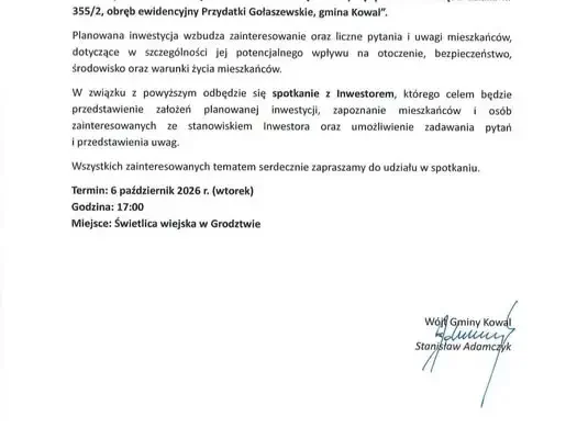 Strzelnica kulowo-śrutowa w gminie Kowal – spotkanie z inwestorem 6 października