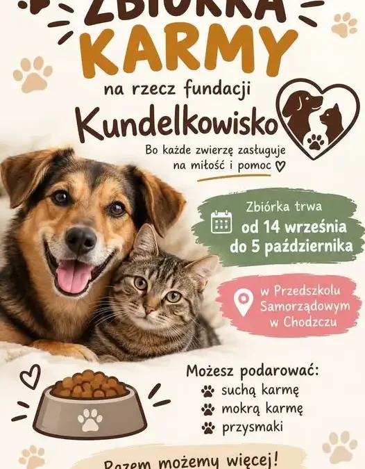 Zbiórka karmy dla zwierząt w Chodczu – Szkoła i Przedszkole łączą siły