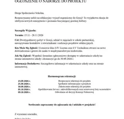 Rusza rekrutacja do projektu Erasmus+ – wyjazd edukacyjny do Grecji