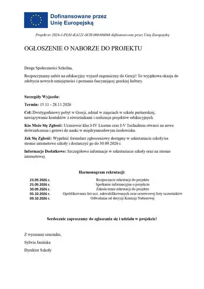 Rusza rekrutacja do projektu Erasmus+ – wyjazd edukacyjny do Grecji