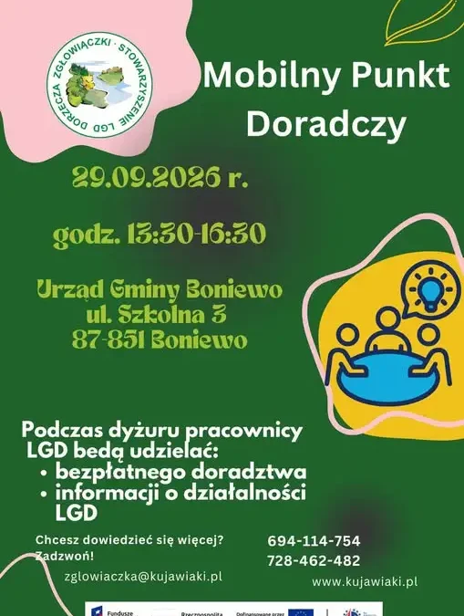 Mobilny Punkt Doradczy LGD Dorzecza Zgłowiączki w Boniewie – bezpłatne konsultacje już dziś