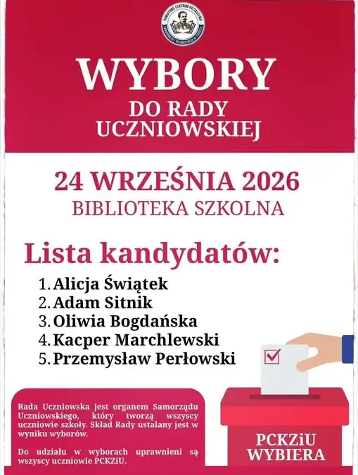 Wybory do Rady Uczniowskiej w PCKZiU – znamy kandydatów