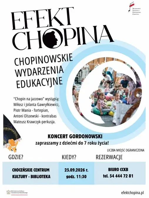 Koncert gordonowski „Efekt Chopina na jazzowo” w Choceniu – muzyczna zabawa dla dzieci