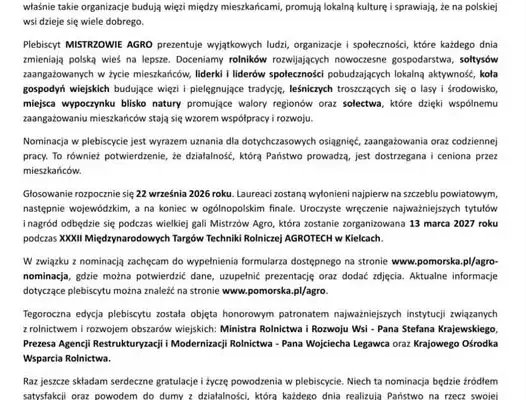 Koło Gospodyń Wiejskich „Glamour” z Lubrańca rezygnuje z udziału w plebiscycie Mistrzowie Agro 2026