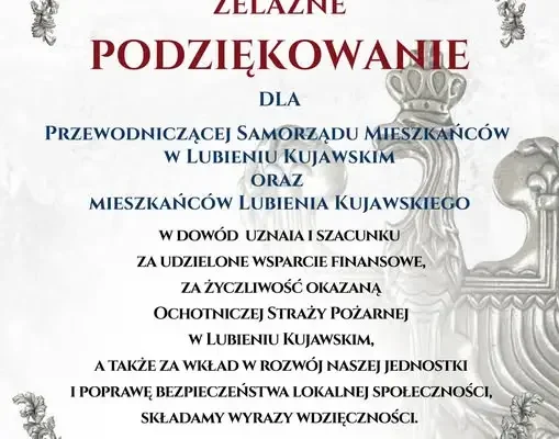 Podziękowania dla mieszkańców Lubienia Kujawskiego za wsparcie budowy garaży przy remizie OSP