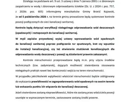 Brześć Kujawski: kontrole posesji pod kątem nielegalnego odprowadzania wód deszczowych