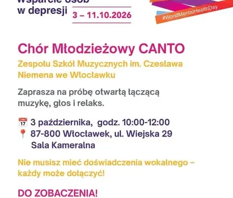 Chór CANTO zaprasza na otwartą próbę w ramach kampanii „Muzyka – wsparcie osób w depresji”