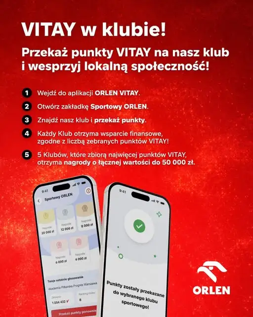 Wesprzyj lokalny klub sportowy, przekazując punkty w aplikacji ORLEN VITAY