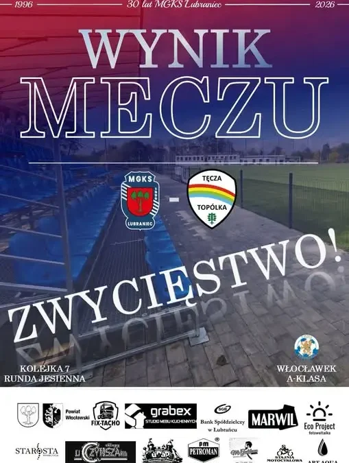 Derby dla Lubrańca! MGKS rozbił Tęczę Topólka 4:0