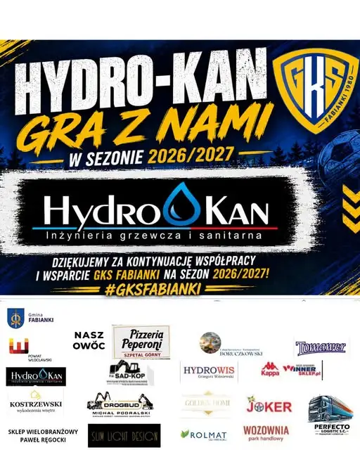 Hydro-kan nadal wspiera GKS Fabianki w sezonie 2026/2027