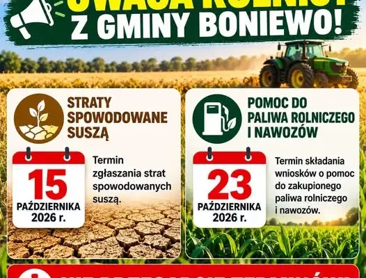 Rolnicy z gminy Boniewo: zbliżają się dwa kluczowe terminy – susza i dopłaty do paliwa oraz nawozów