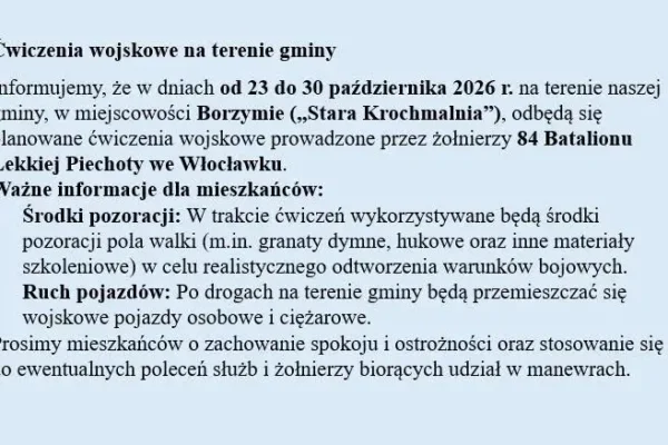 Ćwiczenia wojskowe i strażackie w gminie Chocen. Mieszkańcy muszą zachować ostrożność