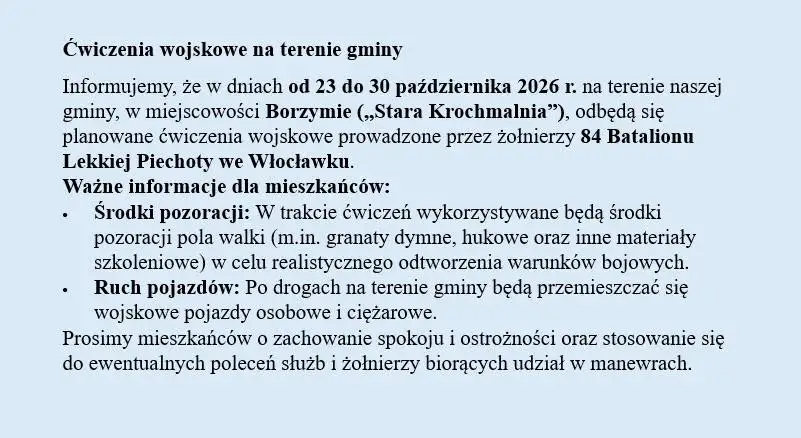 Ćwiczenia wojskowe i strażackie w gminie Chocen. Mieszkańcy muszą zachować ostrożność