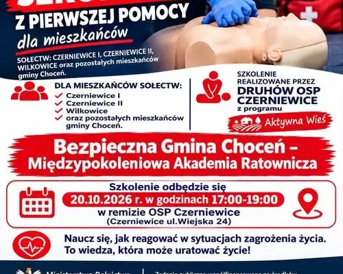 Bezpłatne szkolenie z pierwszej pomocy w Czerniewicach – już 20 października