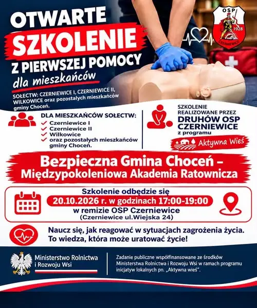 Bezpłatne szkolenie z pierwszej pomocy w Czerniewicach – już 20 października