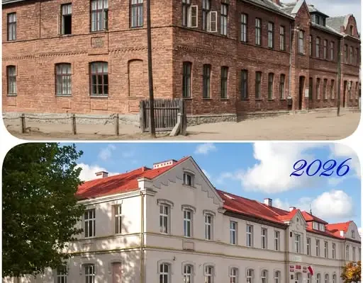 Kowal: gmach szkoły przy Kazimierza Wielkiego sprzed 1930 roku i dziś