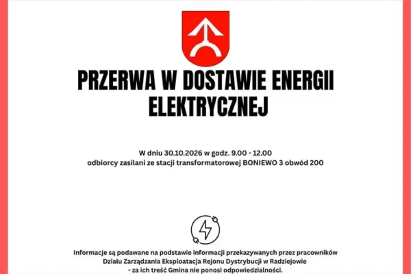 Planowana przerwa w dostawie prądu w gminie Boniewo – 30 października