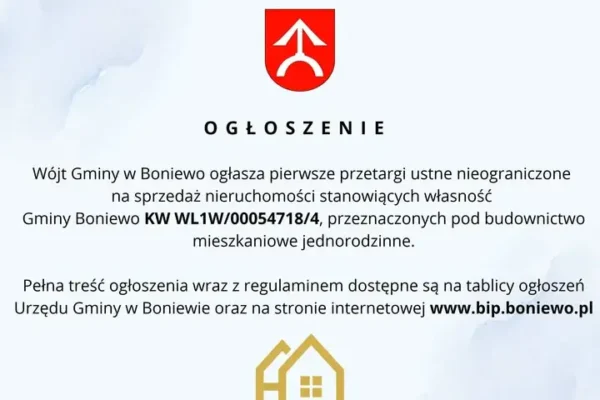 Gmina Boniewo ogłasza przetargi na działki budowlane