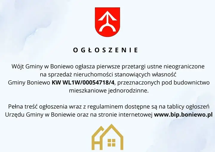 Gmina Boniewo ogłasza przetargi na działki budowlane